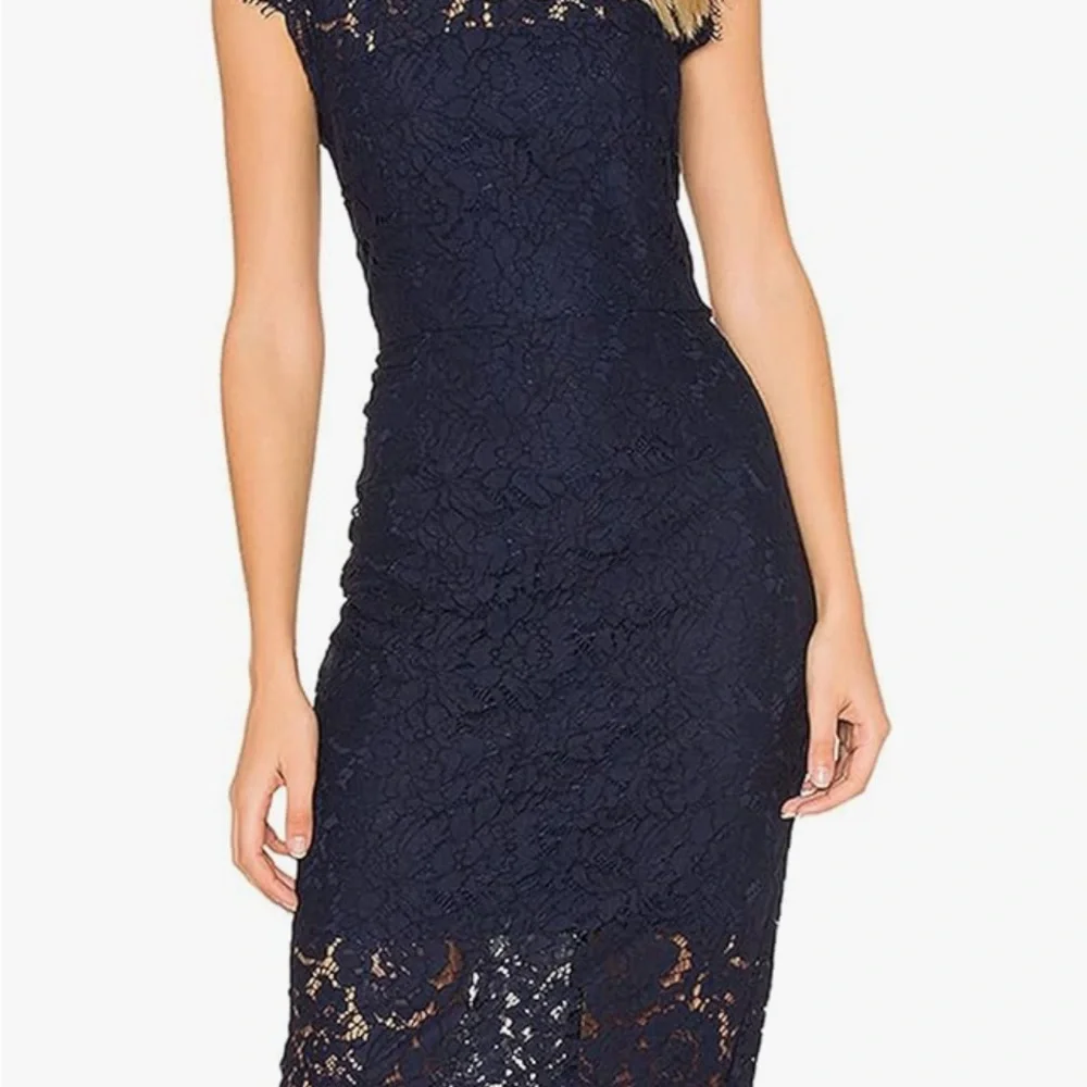 Blue Sheath Midi Dress with Flutter Cap Sleeves - Picture 2 of 6